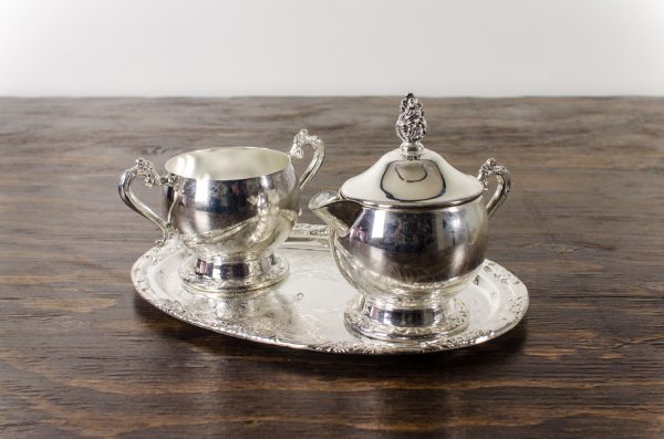 creamer & sugar with tray, silver plated